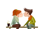 Young couple kissing on bench