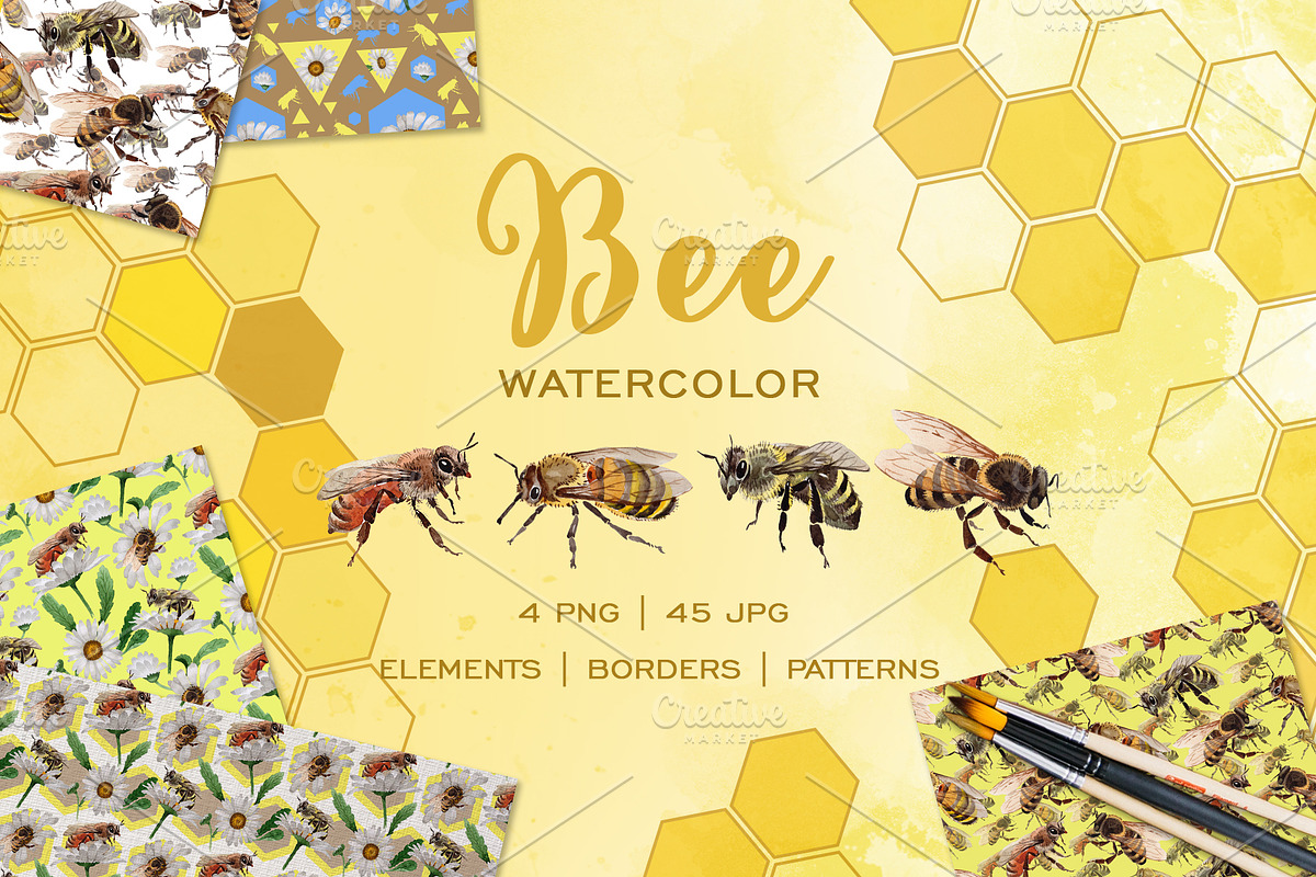 Bee Watercolor png in Illustrations - product preview 8