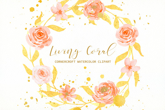 Watercolor Living Coral Flowers in Illustrations - product preview 8