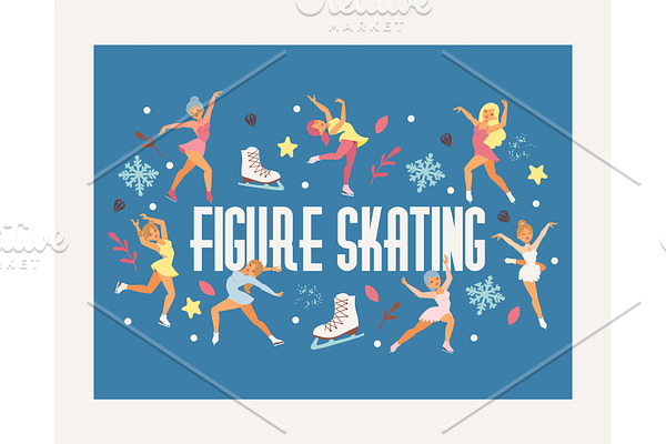 Figure skating vector backdrop girl