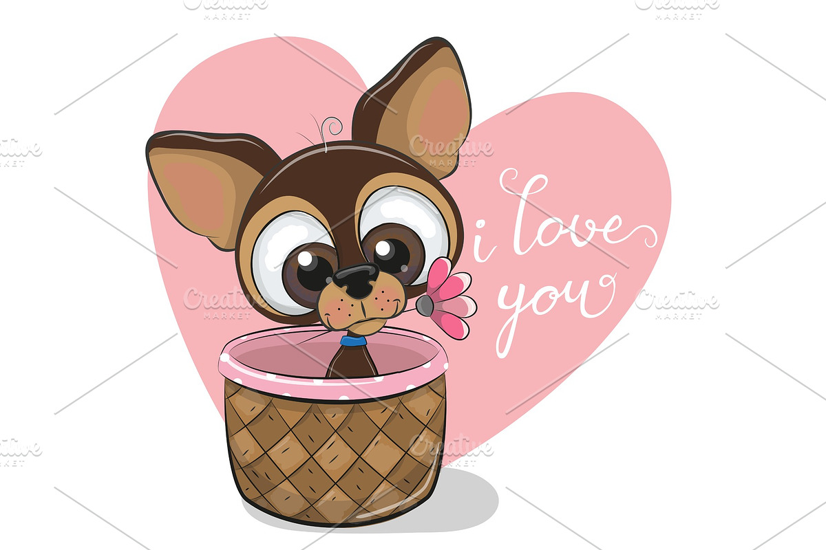 Puppy with flower in Illustrations - product preview 8