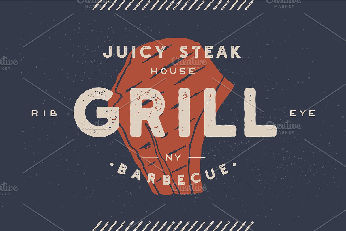 Steak, logo, meat label. Logo with in Illustrations - product preview 8