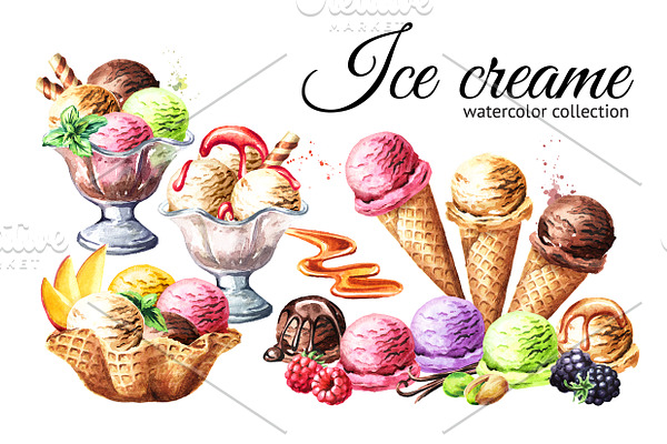 Ice cream. Watercolor collection