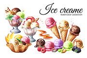Ice cream. Watercolor collection
