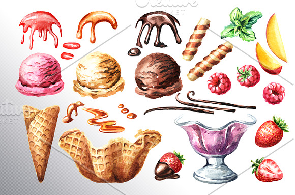 Ice cream. Watercolor collection in Illustrations - product preview 1