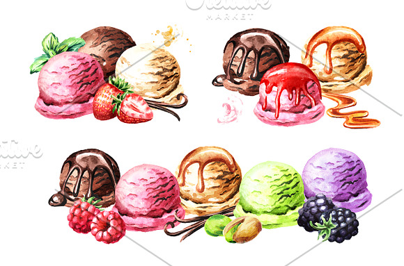 Ice cream. Watercolor collection in Illustrations - product preview 3