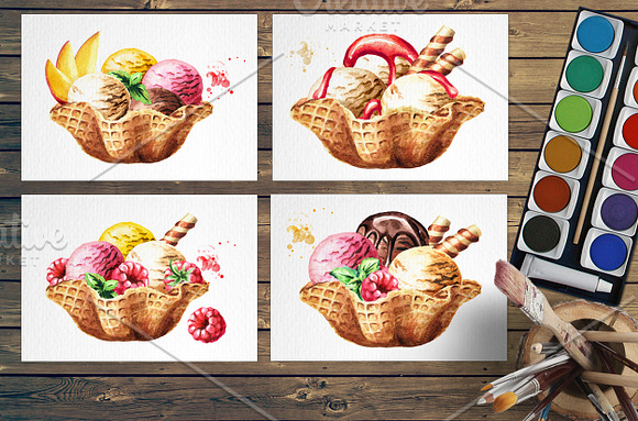 Ice cream. Watercolor collection in Illustrations - product preview 4