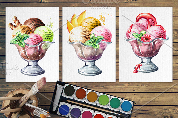 Ice cream. Watercolor collection in Illustrations - product preview 5