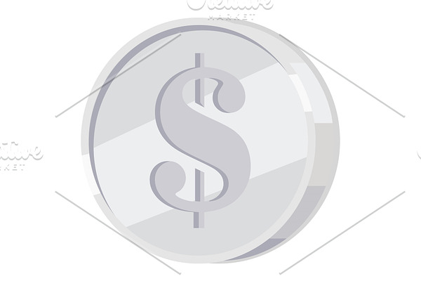 Silver Coin with Dollar Sign Flat
