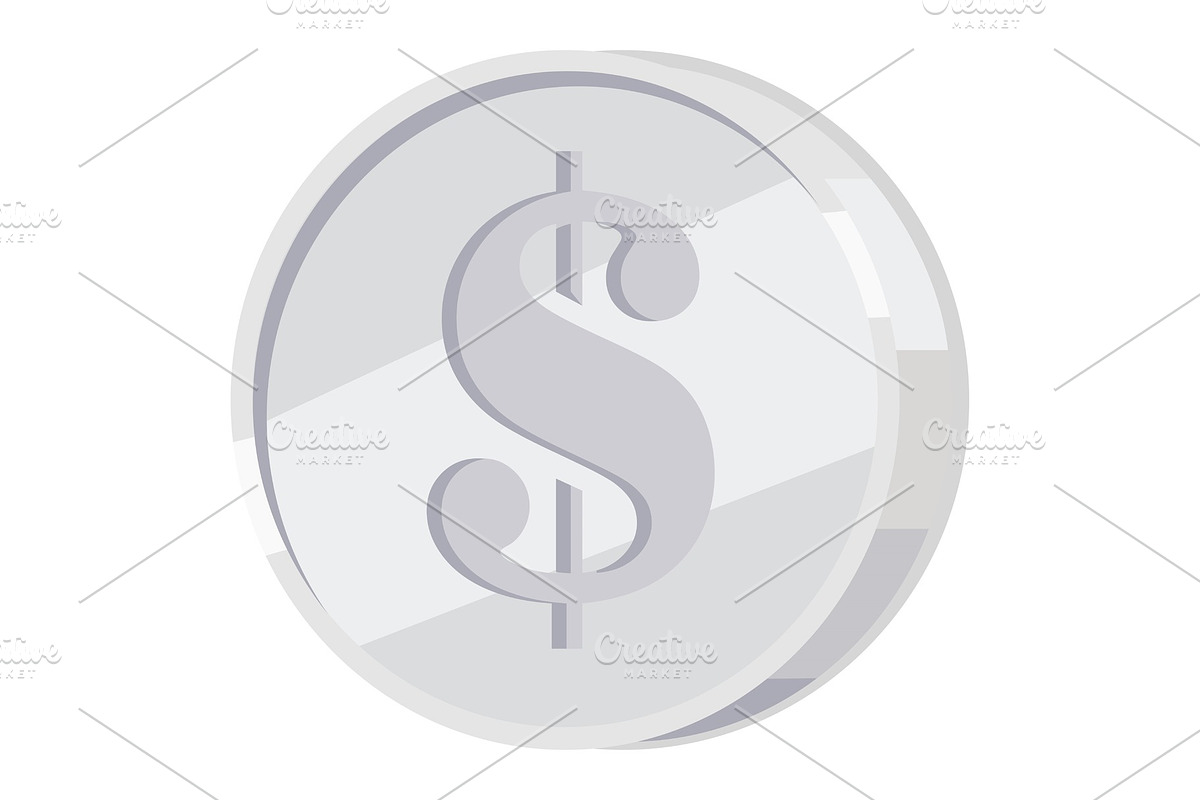 Silver Coin with Dollar Sign Flat in Illustrations - product preview 8