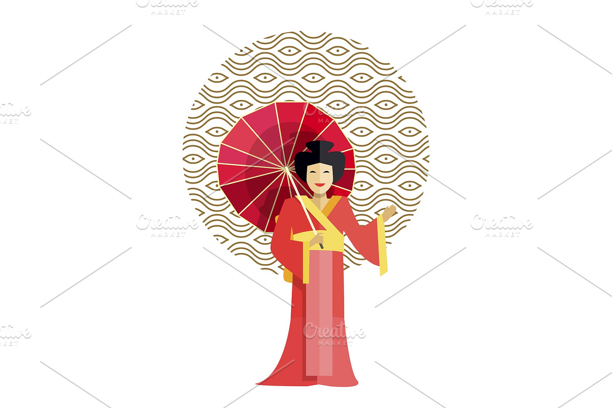 Geisha in Kimono with Umbrella in Illustrations - product preview 8