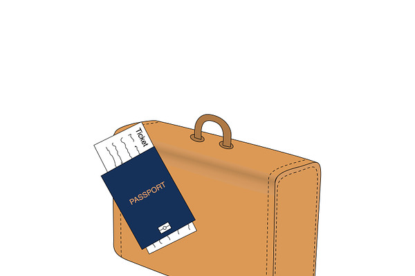 Passport with a ticket and suitcase