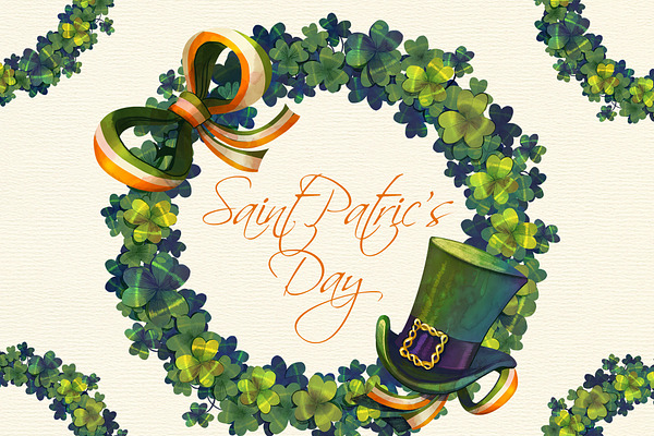 St Patrick Day watercolor wreath