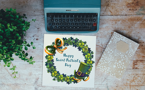 St Patrick Day watercolor wreath in Illustrations - product preview 1