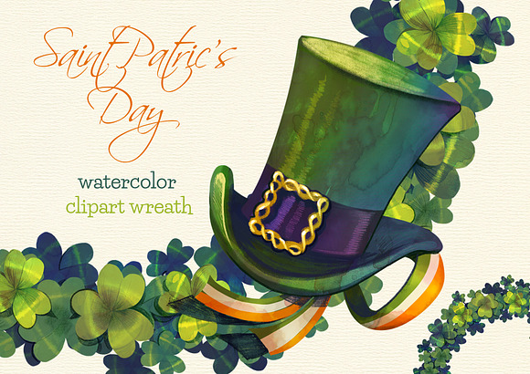 St Patrick Day watercolor wreath in Illustrations - product preview 2