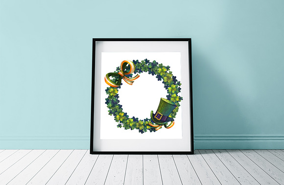 St Patrick Day watercolor wreath in Illustrations - product preview 3