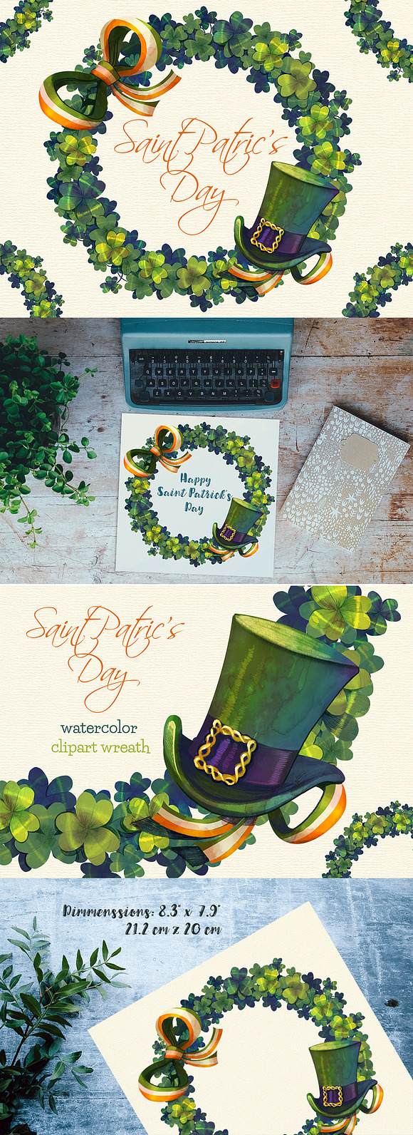 St Patrick Day watercolor wreath in Illustrations - product preview 6