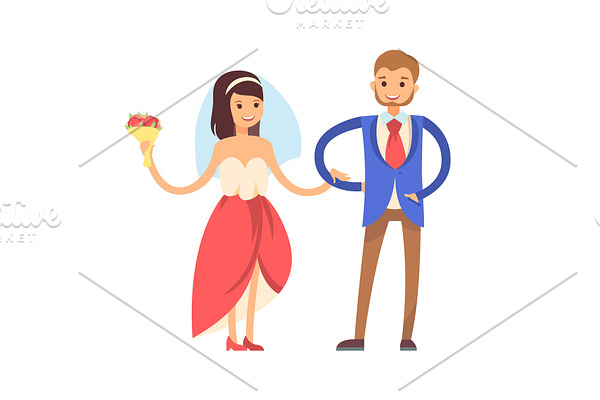 Woman with Veil, Man in Suit Vector