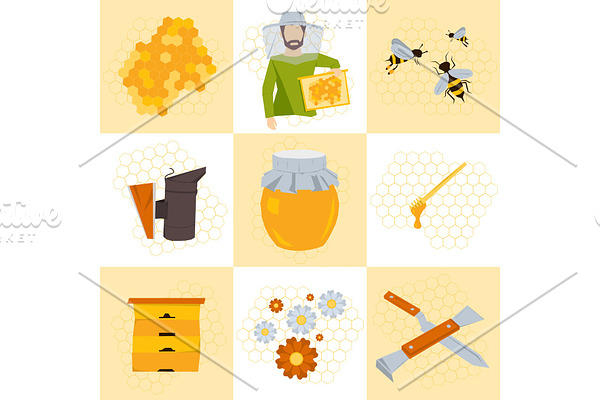 Nine Vector icons beekeeping