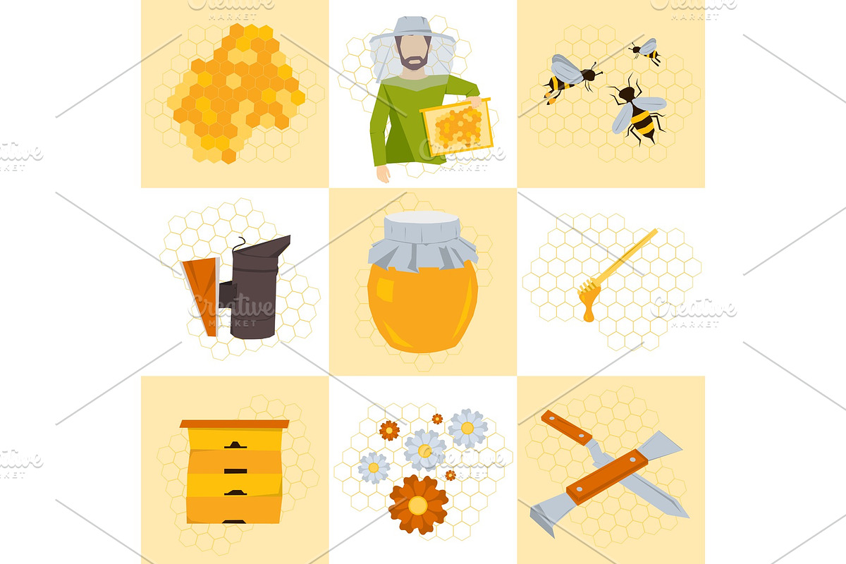 Nine Vector icons beekeeping in Illustrations - product preview 8