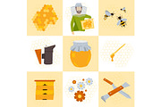 Nine Vector icons beekeeping