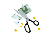 Scissors cutting money - concept of