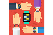 Four hands with smart watch
