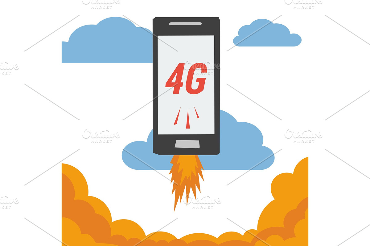 Mobile with 4G internet flying in in Illustrations - product preview 8
