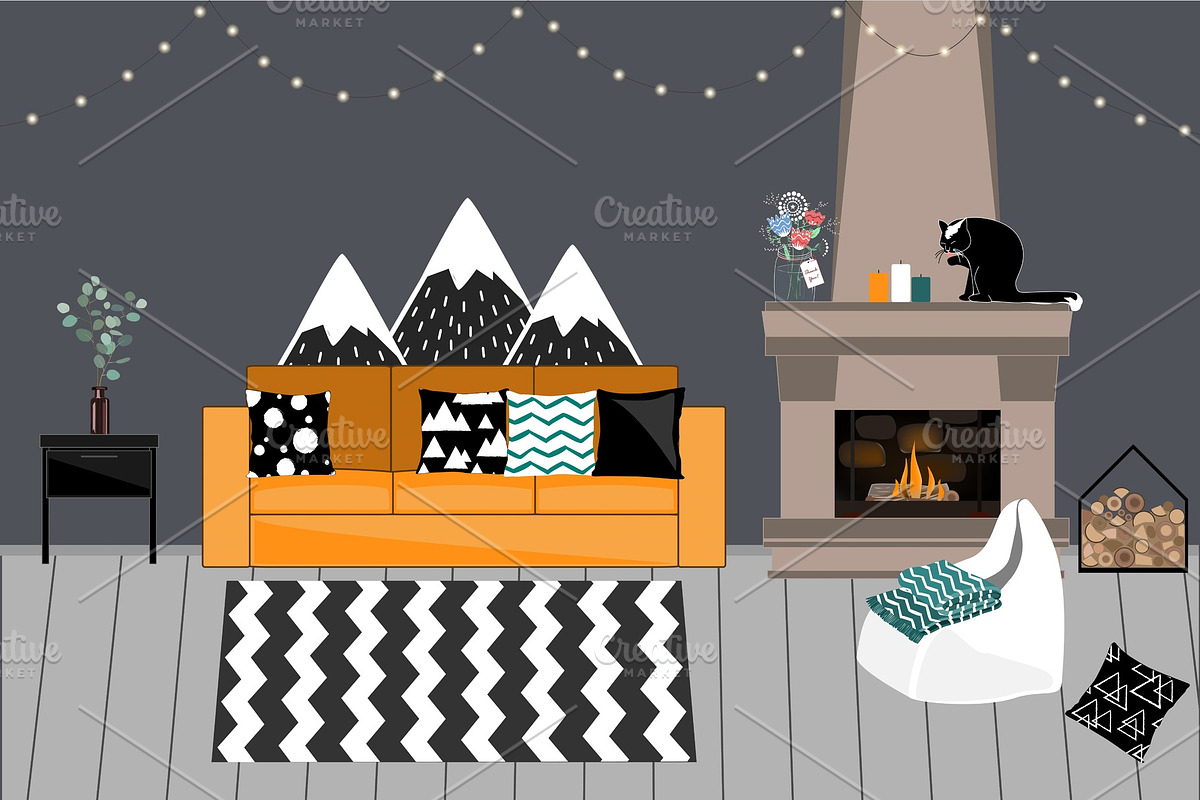 Cozy ScandinavianVector interior in Illustrations - product preview 8