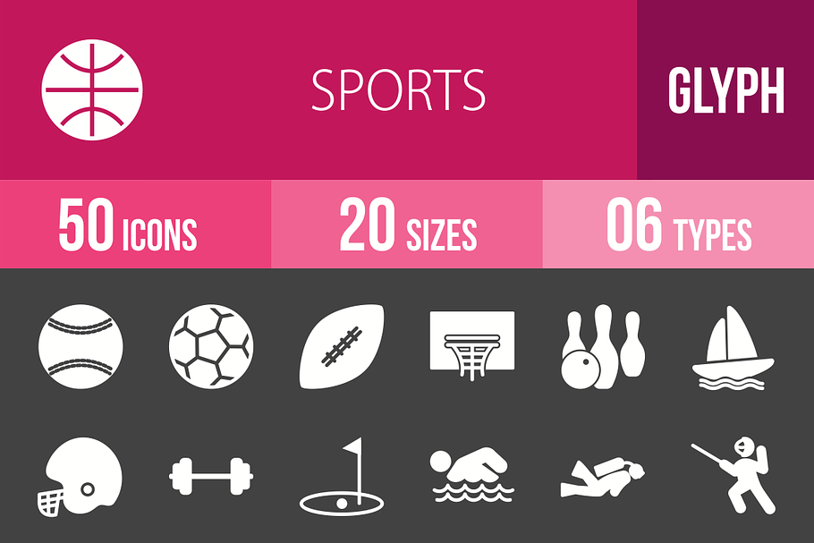 50 Sports Glyph Inverted Icons