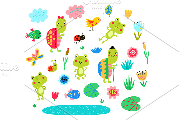 Frogs and friends + 2 patterns in Illustrations - product preview 1