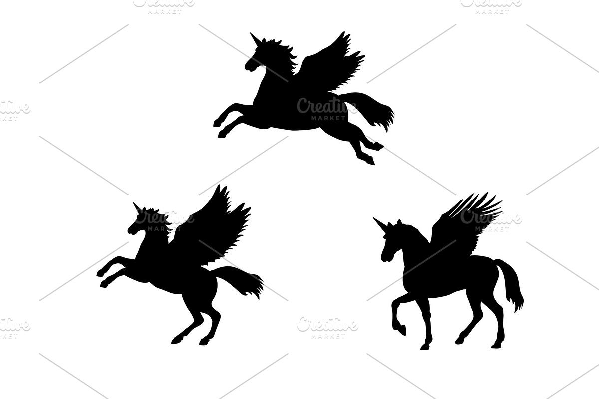 Pegasus Unicorn silhouette mythology in Illustrations - product preview 8