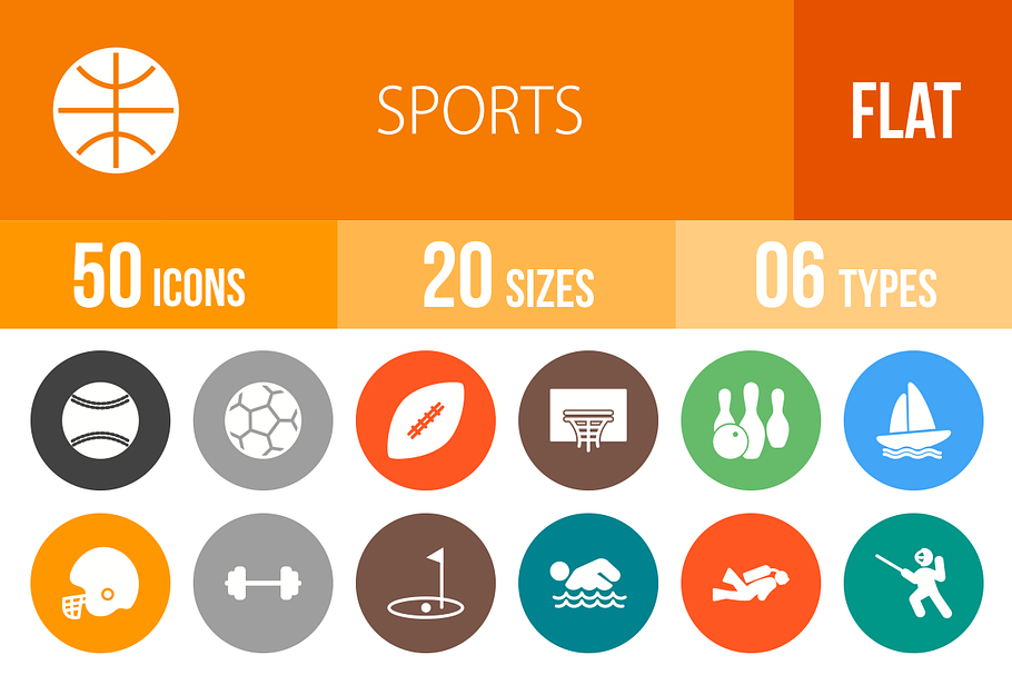 50 Sports Flat Round Icons