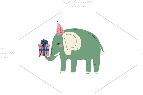 Lovely Elephant Wearing Party Hat