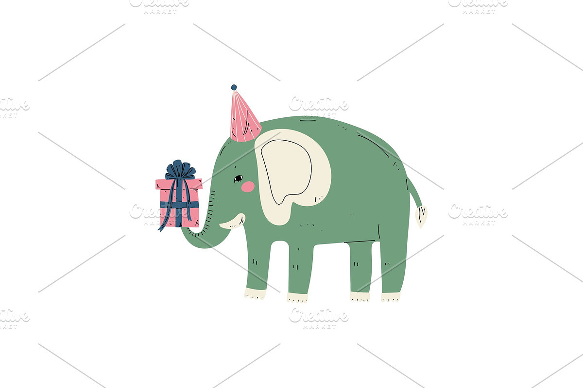 Lovely Elephant Wearing Party Hat in Illustrations - product preview 8
