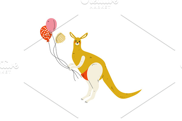 Kangaroo Holding Colorful Balloons