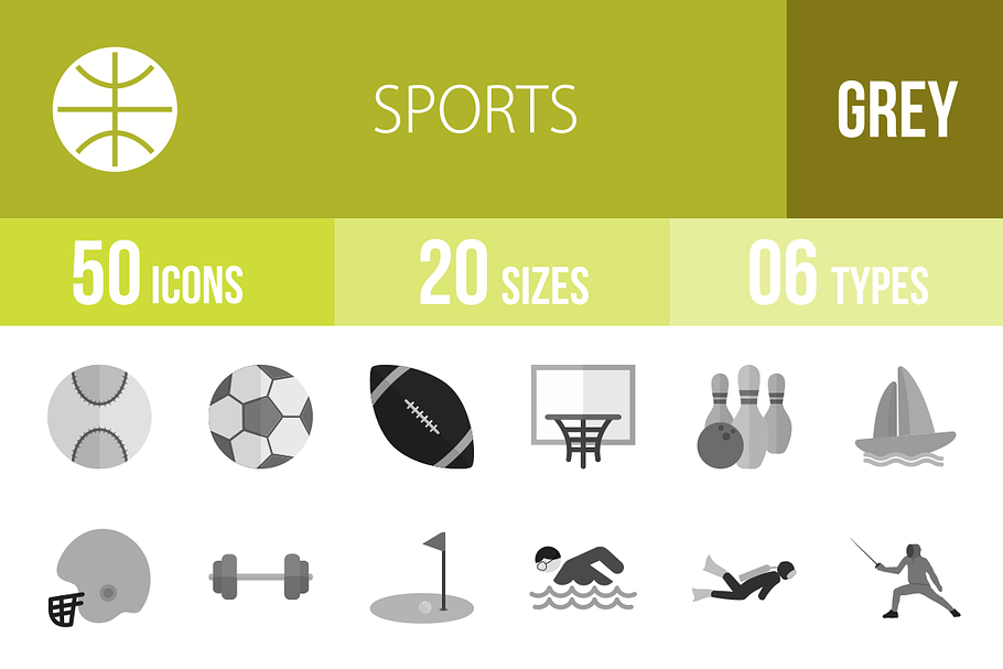 50 Sports Greyscale Icons
