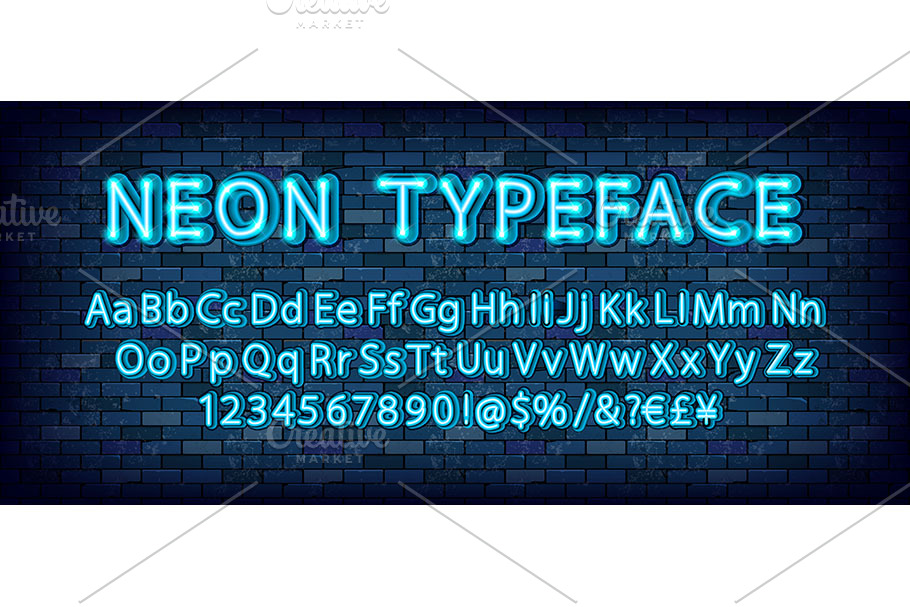 Red and blue neon font set