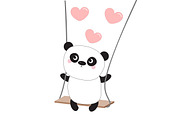 Panda ride on the swing. Hearts