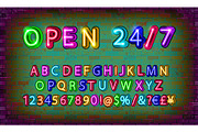 Open 24 hours neon font