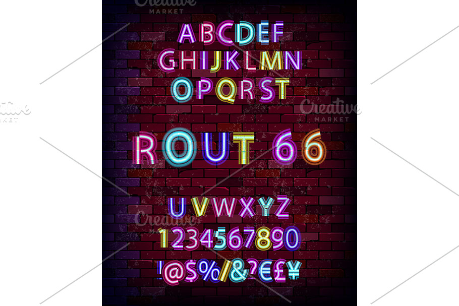 Rout 66. Neon font in Graphics - product preview 8