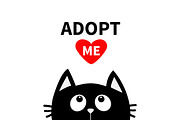  Adopt me. Black cat head Red heart.
