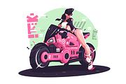 Girl biker riding on motorbike