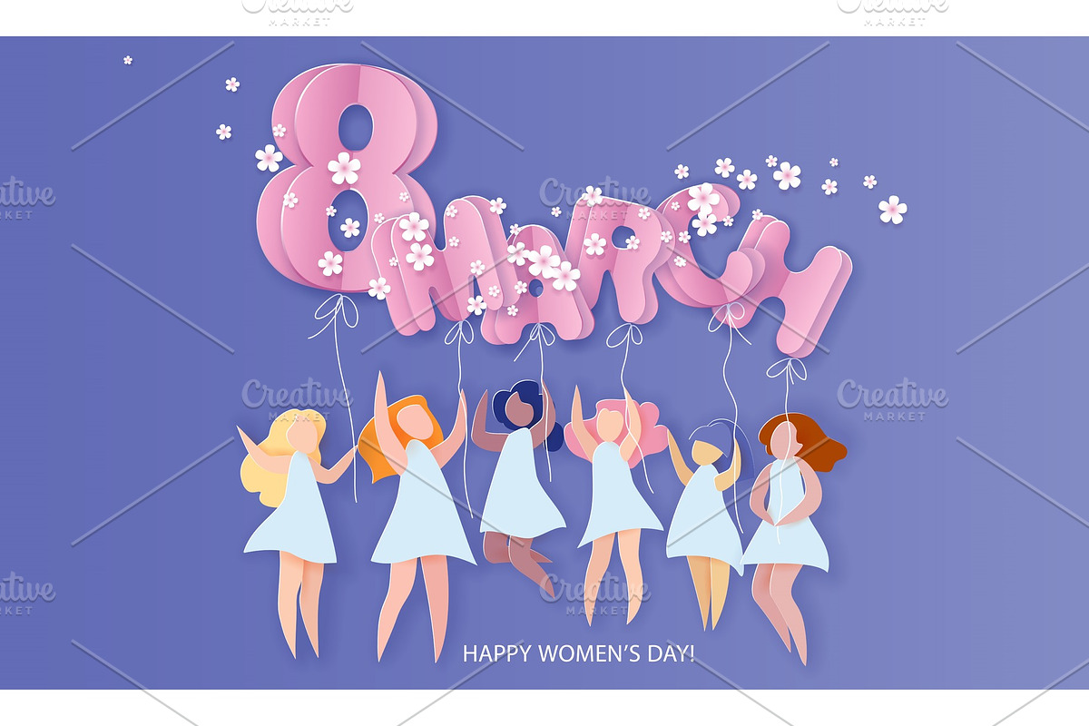Happy 8 March womens day paper cut in Illustrations - product preview 8