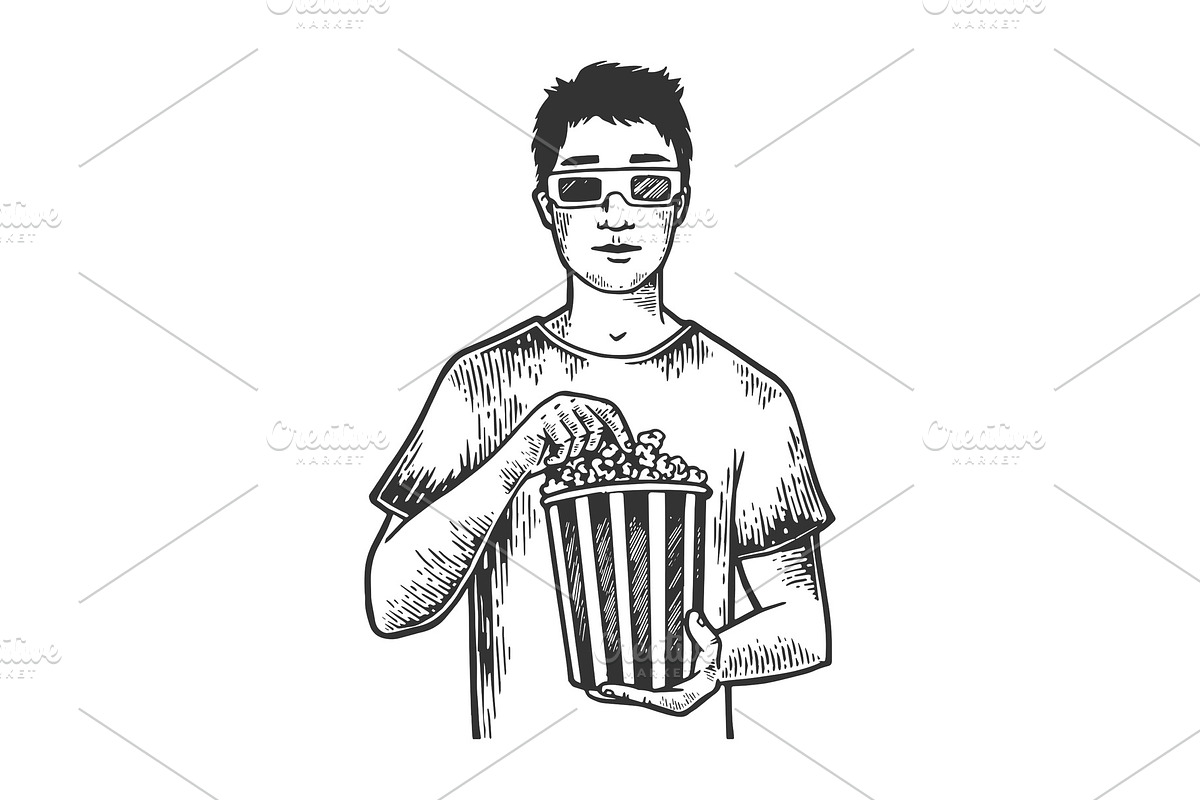 Man with pop corn sketch engraving in Illustrations - product preview 8