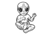 Alien baby in diaper sketch vector