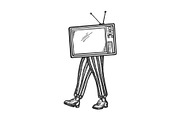 TV walks on its feet sketch vector