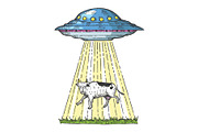 UFO kidnaps the cow color sketch