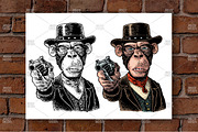 Monkey gentleman hold revolver