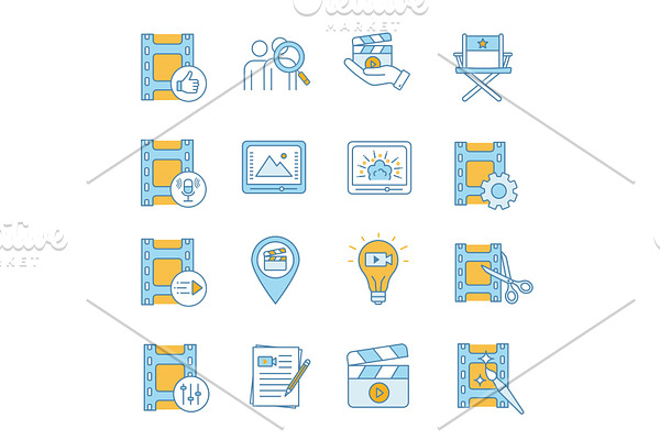 Film industry color icons set